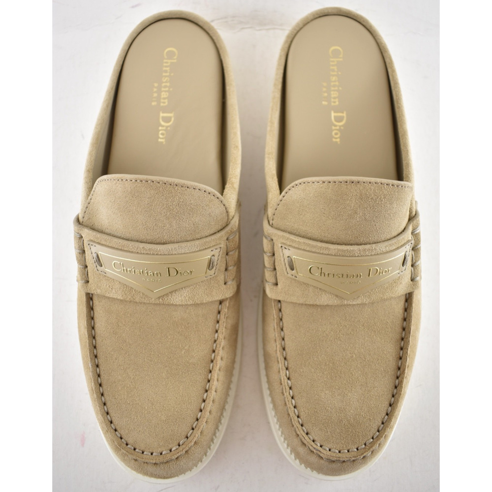 Dior Boy Mule Corde Beige Suede Leather Backless Slip On Logo Loafer Flat 42 - Picture 13 of 16